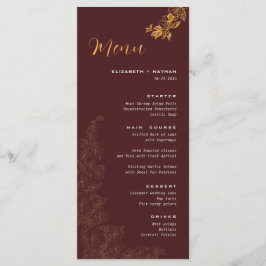 Menu Elegante Cardápio de Casamento Burgundy Escuro com