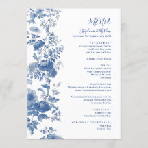 Elegante Cardápio de Casamento em Azul com Toile F