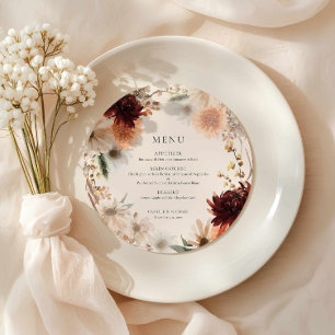 Menu Elegante Cardápio de Casamento Floral Outono Borgo
