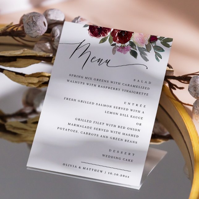 Menu Elegante Cardápio de Casamento Floral | Rosas Aqua (Criador carregado)