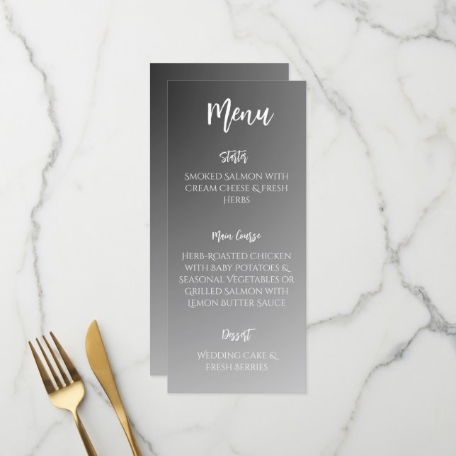 Menu Elegante Cardápio de Casamento Preto e Branco (Frente/Verso In Situ)