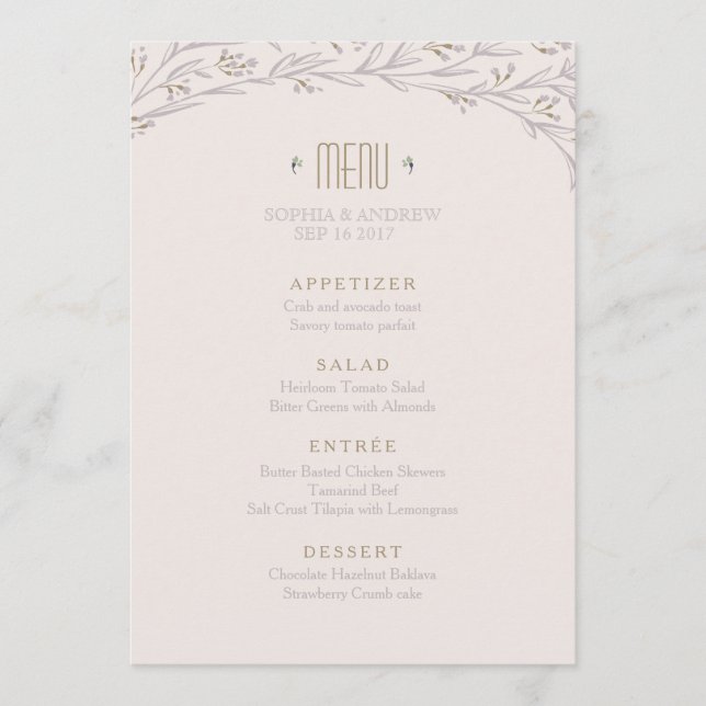 Menu Elegante cardápio de casamento rústico floral (Frente)