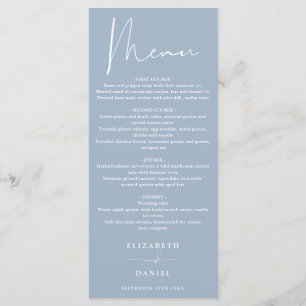 Menu Elegante Cardápio de Jantar de Casamento Azul Empo
