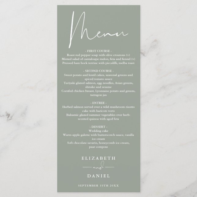 Menu Elegante Cardápio de Jantar de Casamento Moderno e (Frente)