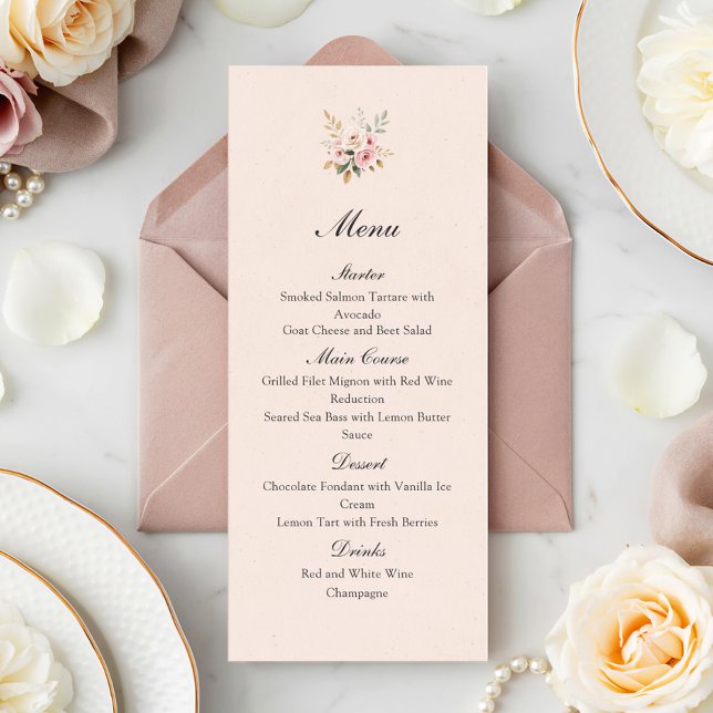 Menu Elegante Cardápio Plano de Noiva com Rosas Dourada (Criador carregado)