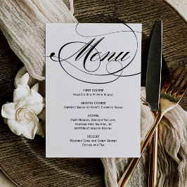 Menu Elegante Casamento com Caligrafia em Preto e Branc