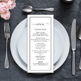 Menu Elegante Casamento com Roteiro Clássico Preto e Br