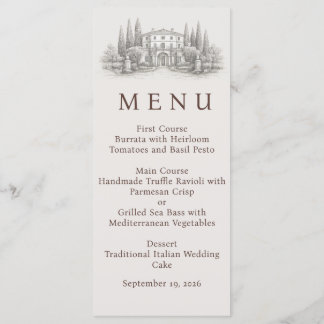 Menu Elegante Casamento em Aquarela de Villa Italiana
