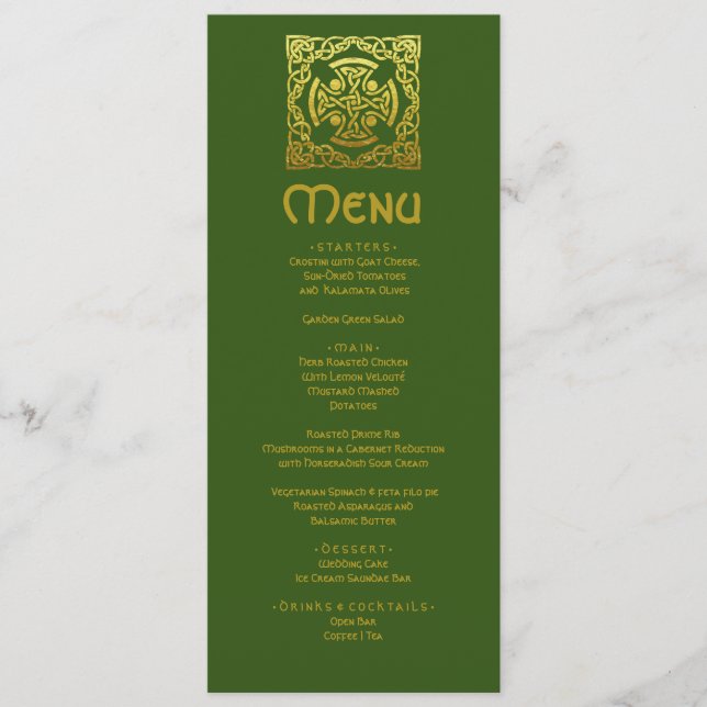 Menu Elegante Celtic Wedding Green Faux Dourado Nó Celt (Frente)