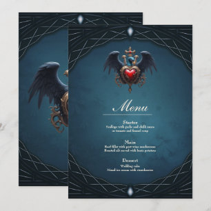 Menu Elegante coração gótico com pássaro fantasma.