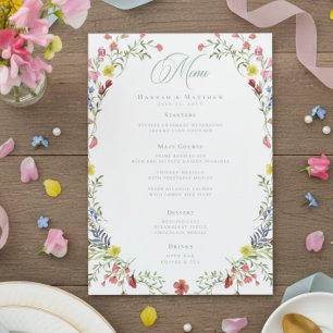 Menu Elegante Crista de Flor Silvestre Pastel Sage Empo