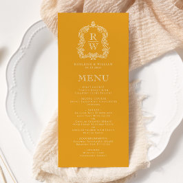 Menu Elegante Crista de Monograma Casamento Amarelo Mar