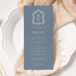 Menu Elegante Crista de Monograma Casamento Azul Empoei
