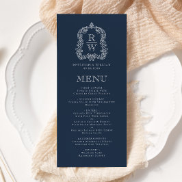 Menu Elegante Crista de Monograma Casamento Azul Marinh