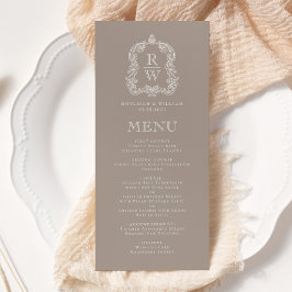 Menu Elegante Crista de Monograma Casamento Bege
