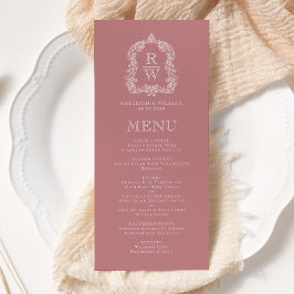 Menu Elegante Crista de Monograma Casamento Rosa Poento