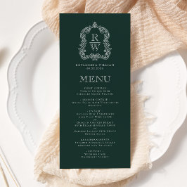 Menu Elegante Crista de Monograma Casamento Verde Flore