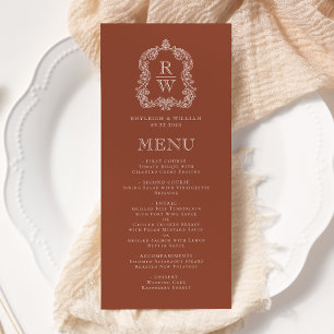 Menu Elegante Crista de Monograma em Terracota de Casam