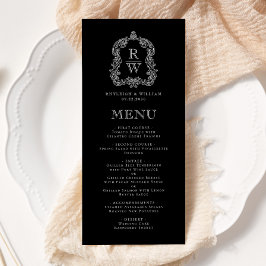 Menu Elegante Crista de Monograma Preto e Branco Casame