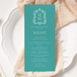 Menu Elegante Crista de Monograma Turquesa Casamento Br