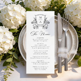Menu Elegante Crista Floral Monograma Casamento