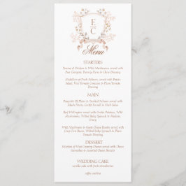 Menu Elegante Crista Floral Monograma Casamento 