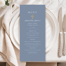 Menu Elegante Cruz Religiosa Azul Poeirento Primeira Co
