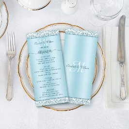 Menu Elegante de Casamento tema damasco Azul