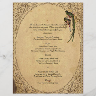 Menu elegante do casamento do pássaro de quetzal