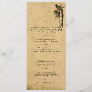 Menu elegante do casamento do pássaro de quetzal