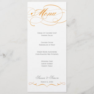 Menu elegante do casamento do roteiro - laranja