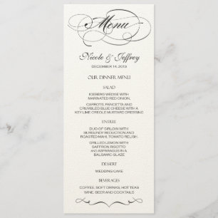Menu elegante do casamento do roteiro - preto