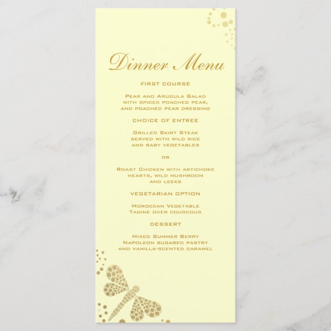 Menu Elegante do Ivory & Dourado Dragonfly Slim Ja (Frente)