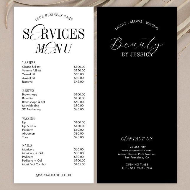 Menu Elegante do Logotipo do Script Nostalgical (Fully editable price list of services menu featuring elegant calligraphy fonts)