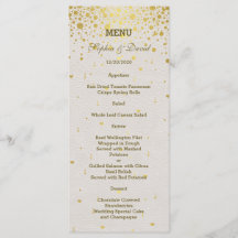 Menu Elegante Dourado Confetti White Leather Wedin