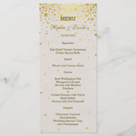 Menu Elegante Dourado Confetti White Leather Wedin