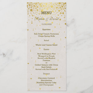Menu Elegante Dourado Confetti White Leather Wedin