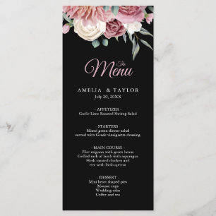 Menu Elegante Dusty Rosa Floral Black WedeMenu