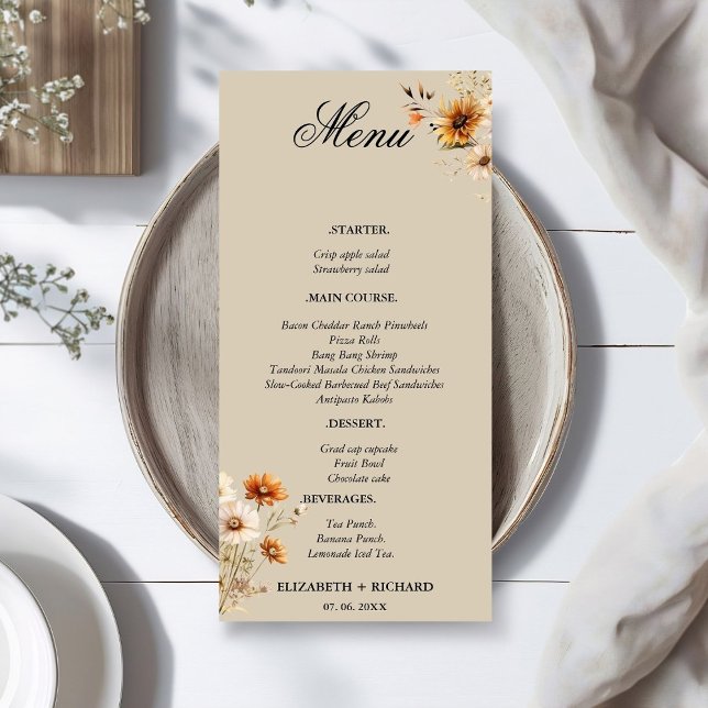 Menu Elegante e Casamento outono de flor selvagem elega (Criador carregado)
