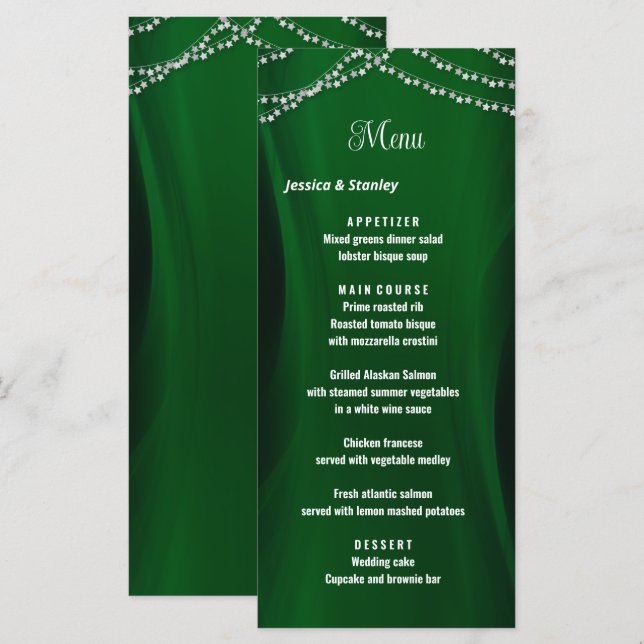 Menu Elegante e eserald Green do casamento de natal (Frente/Verso)
