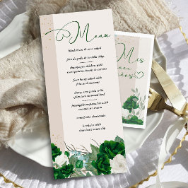 Menu Elegante Emerald Green e Rosas de Marfim Floral