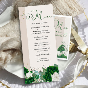 Menu Elegante Emerald Green e Rosas de Marfim Floral