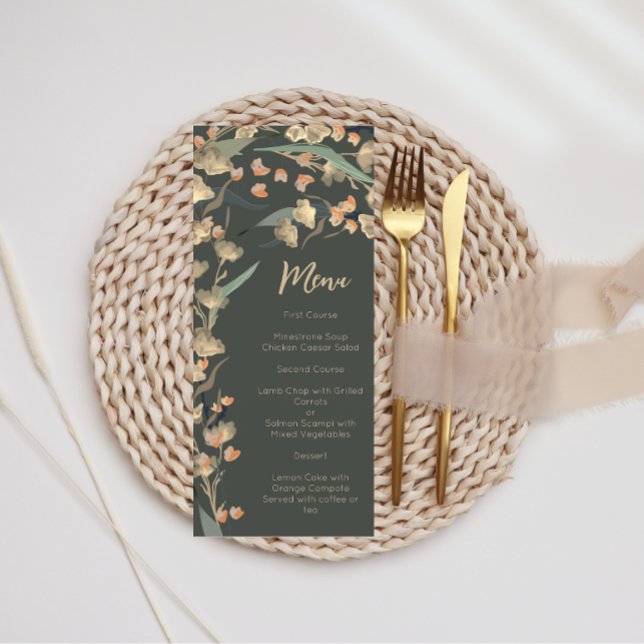 Menu Elegante Esmeralda e Bege Floral Botânico  (Criador carregado)