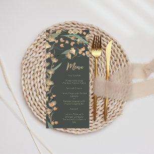 Menu Elegante Esmeralda e Beige Floral Botânico