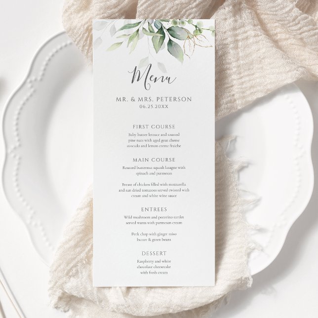 Menu Elegante Eucalyptus Deixa Casamento Dourado Verde (Criador carregado)