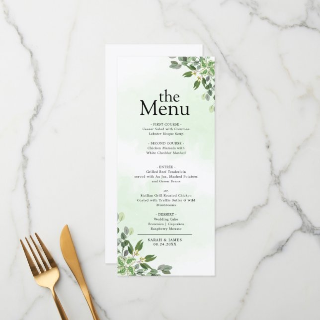 Menu Elegante Eucalyptus Greenery Janto Suculento (Frente/Verso In Situ)