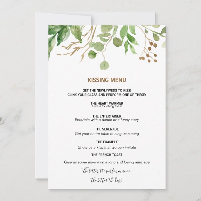 Menu Elegante Eucalyptus Leaf Greenery Kissing (Frente)