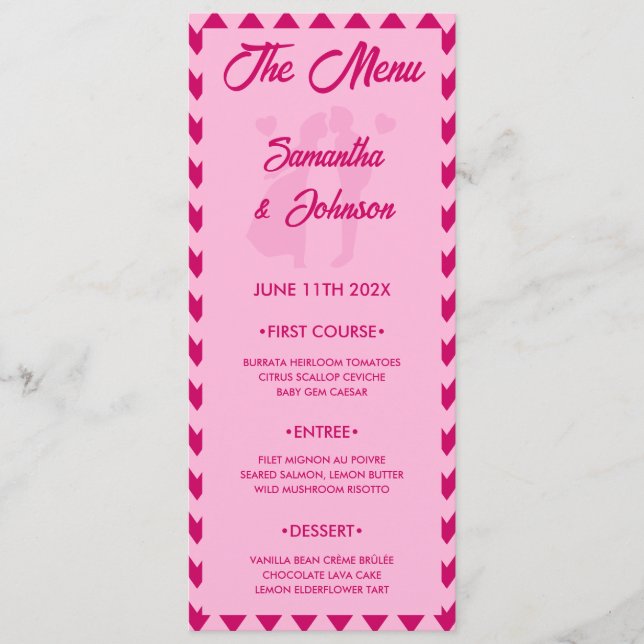 Menu Elegante Faixa de Chevron Rosa Bege para Jantar de (Frente)