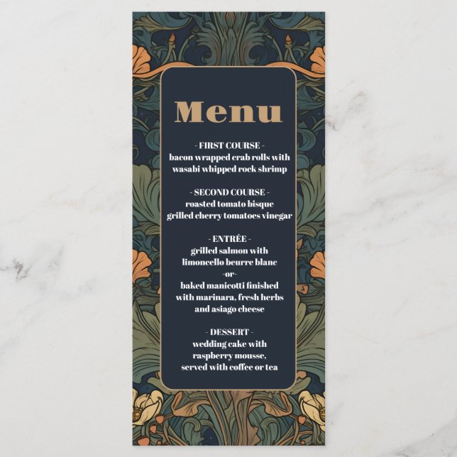 Menu Elegante Floral Art Nouveau Wedding (Frente)