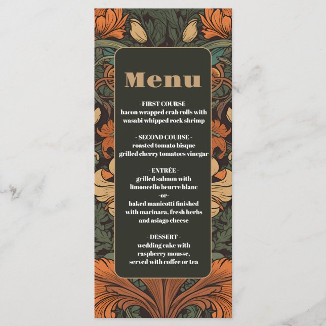 Menu Elegante Floral Art Nouveau Wedding (Frente)